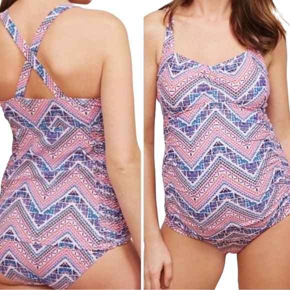Beach Bump by Motherhood Maternity Chevron 2-Piece Tankini Bathing Suit - Picture 2 of 15